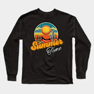 Summer time, sunset retro and cactus design for dark colors Long Sleeve T-Shirt